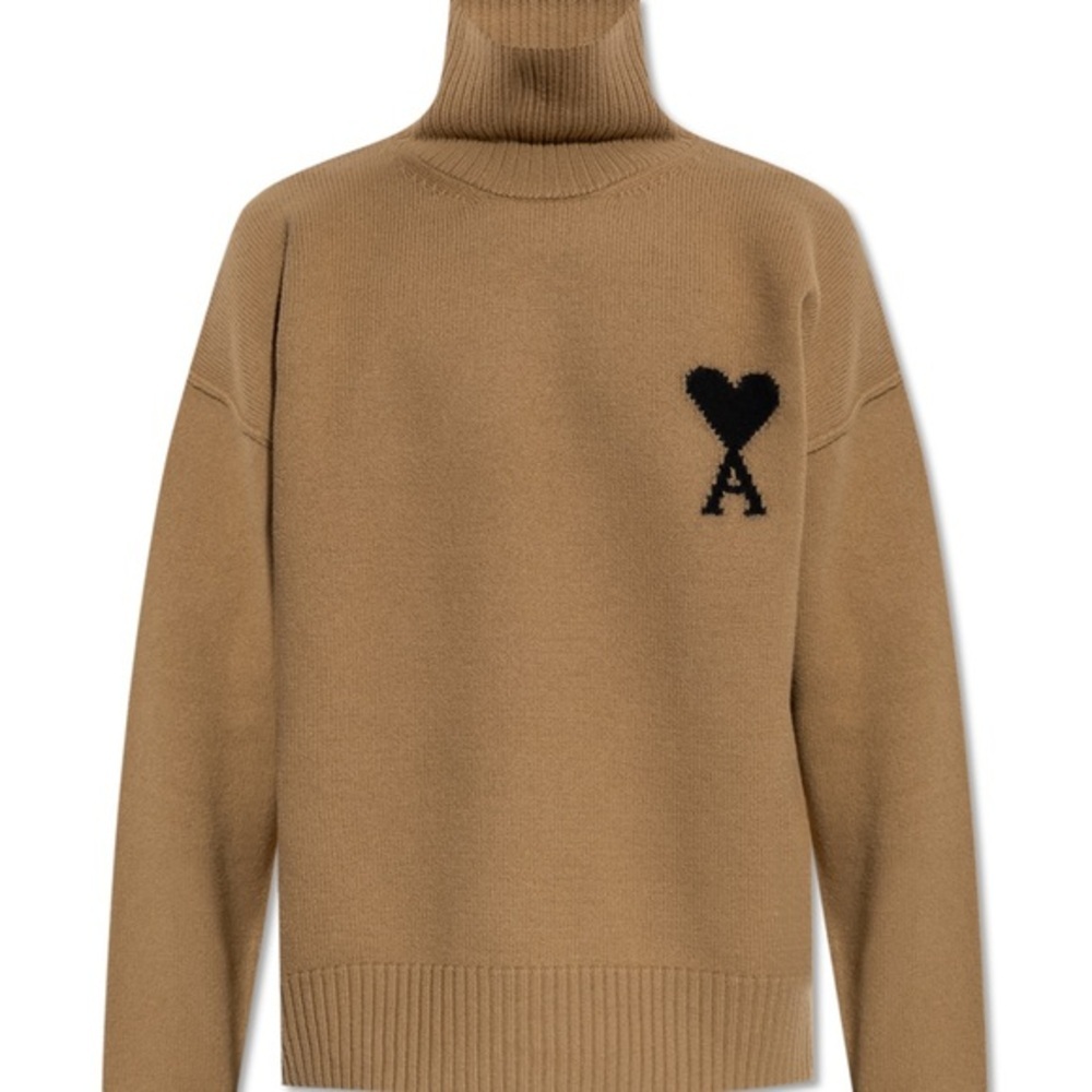 Ami Alexandre Mattiussi Green Turtleneck Sweater with Heart Detail